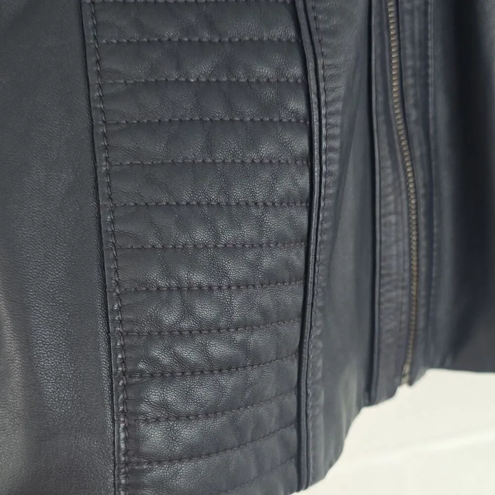Tory Burch Leather Biker Jacket Cropped Navy Size 14